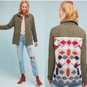 Anthropologie Knit Back Army Green Jacket